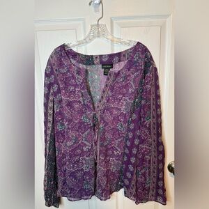 Lane Bryant Purple Paisley Button-Front Top with Teal Accents
